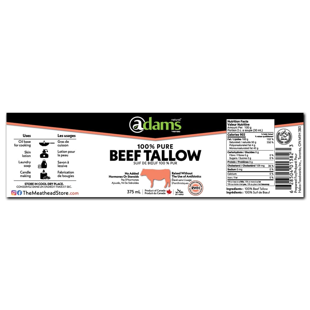 Adams RWH Pure Beef Tallow 375 mL — Halal Butcher Canada